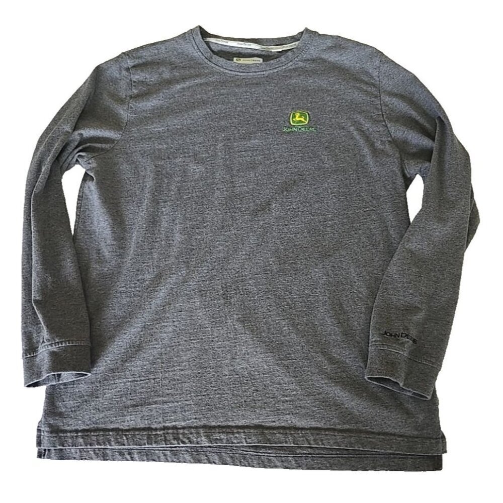 John Deere Charcoal Grey Long Sleeve Crewneck Tee Embroidered Tractor L